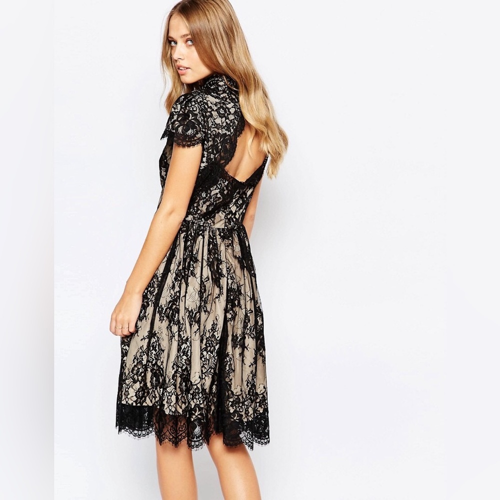 ASOS Formal Black Lace Dress Keyhole Back